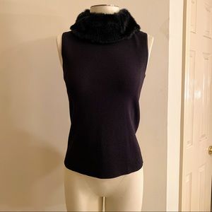 NWOT Black Tank Top w/ Faux Fur Collar size Medium